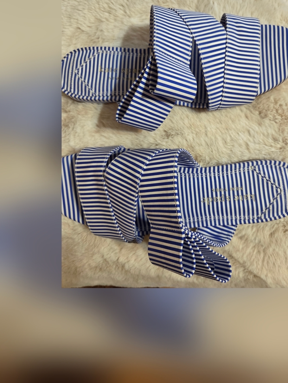 Kate Spade Striped Blue and White Triple-Strap Slide Sandals. Sz 7B - Picture 6 of 9